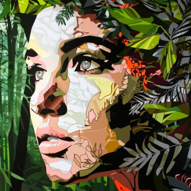 Картина под названием "FOREST LEAVES" - Claudia Sauter (Poptonicart), Подлинное произведение искусства, Цифровой коллаж