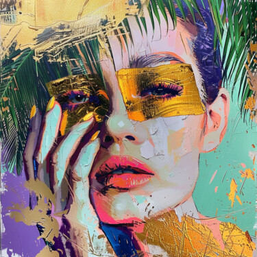 Картина под названием "PALMTREE WOMAN POP" - Claudia Sauter (Poptonicart), Подлинное произведение искусства, Цифровой коллаж