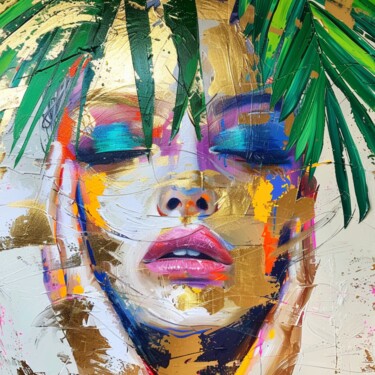 Painting titled "GOLDEN PALM" by Claudia Sauter (Poptonicart), Original Artwork, Digital Collage