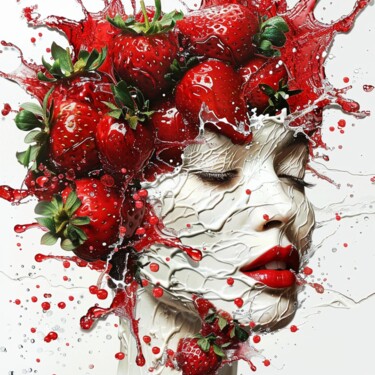 Peinture intitulée "STRAWBERRY WOMAN" par Claudia Sauter (Poptonicart), Œuvre d'art originale, Collage numérique