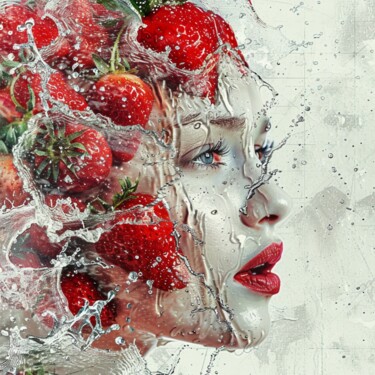Painting titled "WOMAN STRAWBERRY" by Claudia Sauter (Poptonicart), Original Artwork, Digital Collage