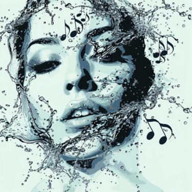 Painting titled "WATER MUSIC WOMAN" by Claudia Sauter (Poptonicart), Original Artwork, Digital Collage
