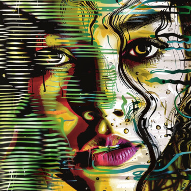 Painting titled "GREEN FACE" by Claudia Sauter (Poptonicart), Original Artwork, Digital Collage