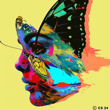 Painting titled "YELLOW BUTTERFLY WO…" by Claudia Sauter (Poptonicart), Original Artwork, Digital Collage