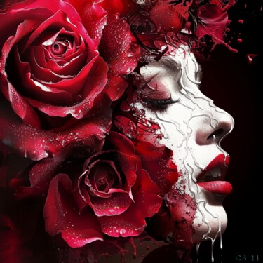 Painting titled "RED ROSES WOMAN" by Claudia Sauter (Poptonicart), Original Artwork, Digital Collage