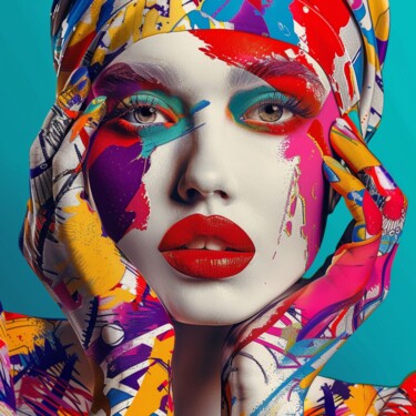 Картина под названием "ARTSY FACE" - Claudia Sauter (Poptonicart), Подлинное произведение искусства, Цифровой коллаж
