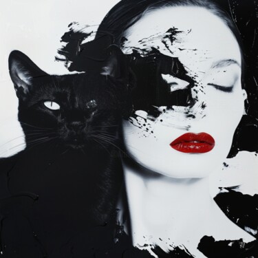 Malerei mit dem Titel "CAT WOMAN POPART" von Claudia Sauter (Poptonicart), Original-Kunstwerk, Digitale Collage