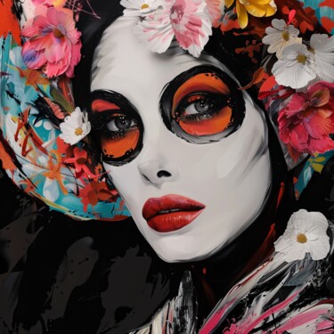 Malerei mit dem Titel "ARTSY FACE WOMAN" von Claudia Sauter (Poptonicart), Original-Kunstwerk, Digitale Collage