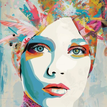 Картина под названием "ARTSY WHITE FACE" - Claudia Sauter (Poptonicart), Подлинное произведение искусства, Цифровой коллаж