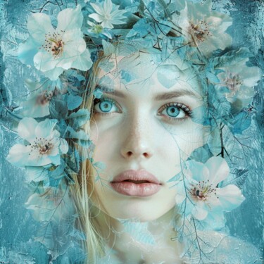 Картина под названием "ICE FLOWER FACE" - Claudia Sauter (Poptonicart), Подлинное произведение искусства, Цифровой коллаж