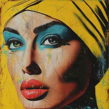 Malerei mit dem Titel "YELLOW FACE" von Claudia Sauter (Poptonicart), Original-Kunstwerk, Digitale Collage