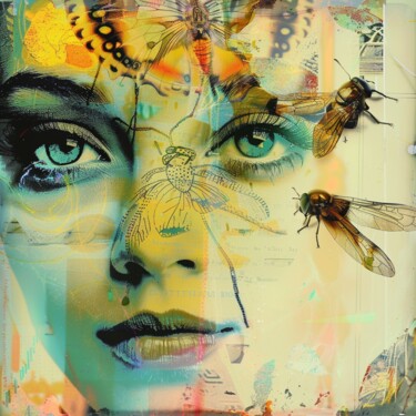 Malerei mit dem Titel "INSECT WOMAN" von Claudia Sauter (Poptonicart), Original-Kunstwerk, Digitale Collage
