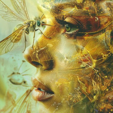 Painting titled "INSECT WOMAN POPART" by Claudia Sauter (Poptonicart), Original Artwork, Digital Collage