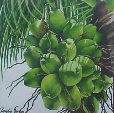 Painting titled "Brazilian Coconuts" by Claudia Susan, Original Artwork, Oil