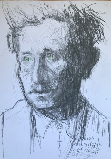 Desenho intitulada "Mann mit grünen Aug…" por Claudia Zerbe, Obras de arte originais, Lápis