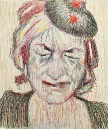 Drawing titled "Selbstportrait mit…" by Claudia Zerbe, Original Artwork, Chalk