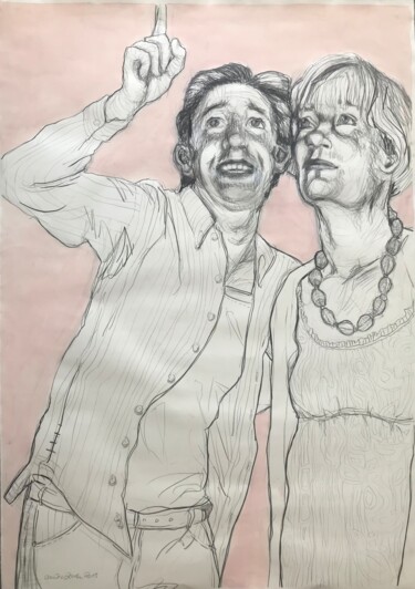 Drawing titled "Mutter und Sohn" by Claudia Zerbe, Original Artwork, Conté