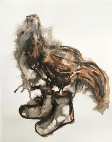Desenho intitulada "Chicken with shoes" por Cláudia Pedro, Obras de arte originais, Grafite