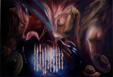 Pintura titulada "Gallos 1" por Alejandro Valdés Guanche, Obra de arte original