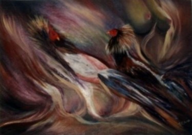 Pintura titulada "Gallos 14" por Alejandro Valdés Guanche, Obra de arte original