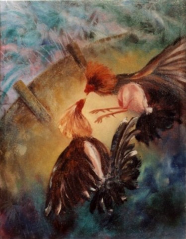 Pintura titulada "Gallos 23" por Alejandro Valdés Guanche, Obra de arte original