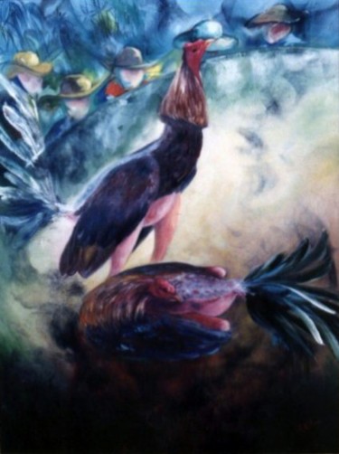 Pintura titulada "Gallos 25" por Alejandro Valdés Guanche, Obra de arte original