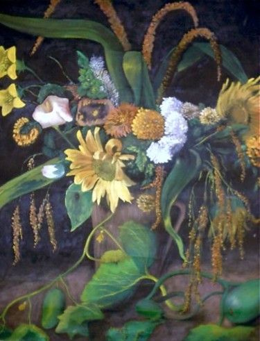 Pintura titulada "Flores y frutos" por Alejandro Valdés Guanche, Obra de arte original