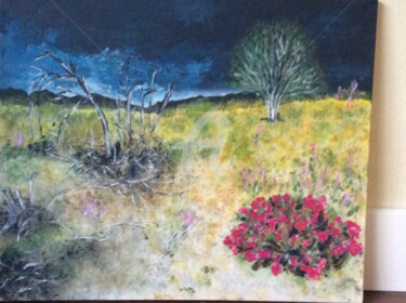 Painting titled "fleurs-dans-le-dese…" by Claudie Drapeau, Original Artwork, Acrylic