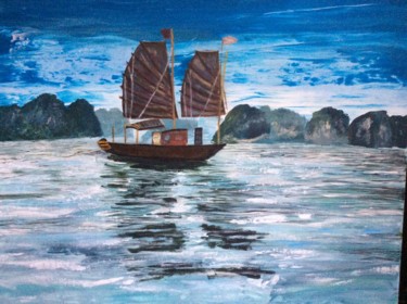 Painting titled "Sérénité, Baie d'Ha…" by Claudie Drapeau, Original Artwork, Acrylic