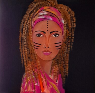 Painting titled "TRIBALE" by Claudie Saintot, Original Artwork, Acrylic Mounted on Wood Stretcher frame