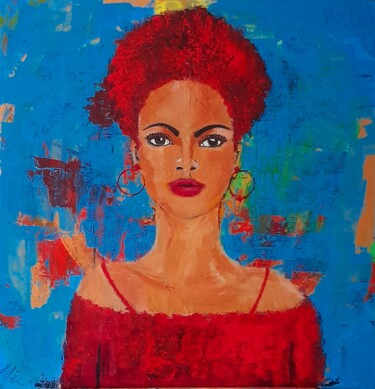 Painting titled "EN ROUGE" by Claudie Saintot, Original Artwork, Acrylic Mounted on Wood Stretcher frame