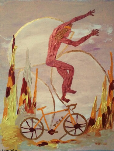 Painting titled "Free - style -BMX p…" by Claudie Savelli (CLAUDIE-SAVELLI-CLAUDIO), Original Artwork, Acrylic Mounted on Wo…