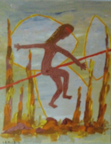 Painting titled "Slack-line planétai…" by Claudie Savelli (CLAUDIE-SAVELLI-CLAUDIO), Original Artwork, Acrylic Mounted on Wo…
