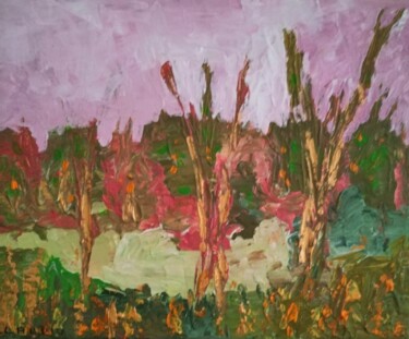 Painting titled "Campagne en Camargue" by Claudie Savelli (CLAUDIE-SAVELLI-CLAUDIO), Original Artwork, Acrylic Mounted on Wo…