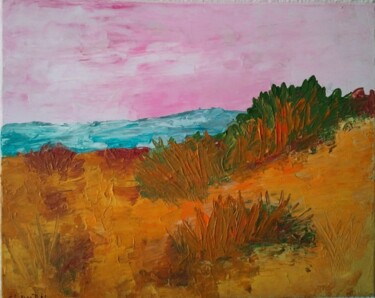 Painting titled "Dunes de sable d'or" by Claudie Savelli (CLAUDIE-SAVELLI-CLAUDIO), Original Artwork, Acrylic Mounted on Woo…