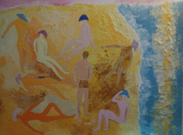 Peinture intitulée "Lézarder au soleil" par Claudie Savelli (CLAUDIE-SAVELLI-CLAUDIO), Œuvre d'art originale, Acrylique Mont…