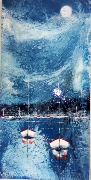 Malerei mit dem Titel "Escale en eaux prof…" von Claudie Thedevuide, Original-Kunstwerk, Acryl