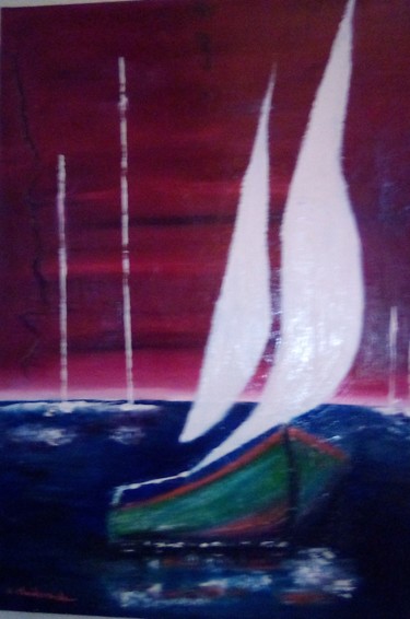 Peinture intitulée "Ciel rouge" par Claudie Thedevuide, Œuvre d'art originale, Huile