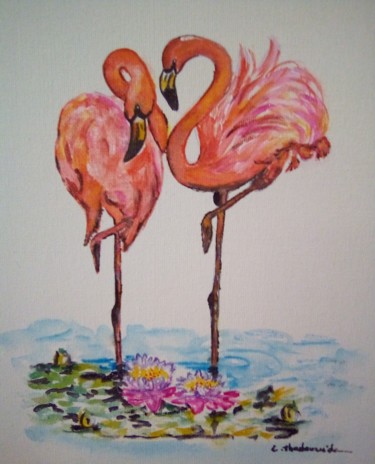 Peinture intitulée "les flamands roses" par Claudie Thedevuide, Œuvre d'art originale, Aquarelle