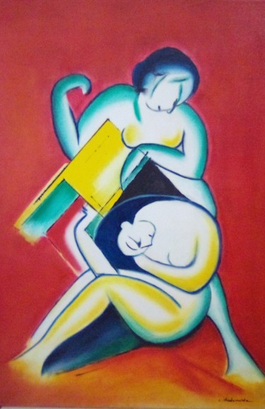 Painting titled "les amantes" by Claudie Thedevuide, Original Artwork, Oil