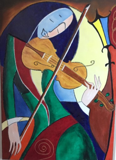 Painting titled "la violoniste" by Claudie Thedevuide, Original Artwork, Oil