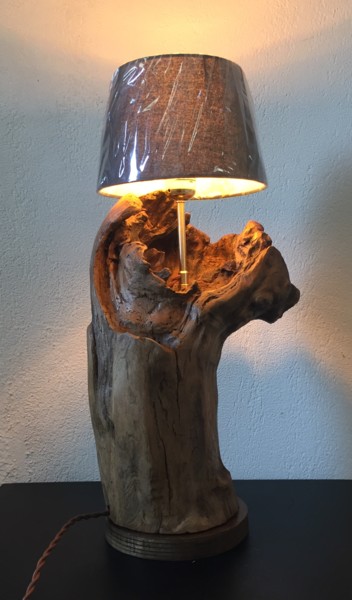 Sculpture titled "lampe 3 bois flotté" by Claudie Thedevuide, Original Artwork, Wood