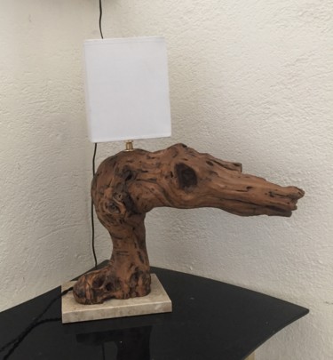 Sculpture intitulée "Lampe en bois flott…" par Claudie Thedevuide, Œuvre d'art originale, Bois