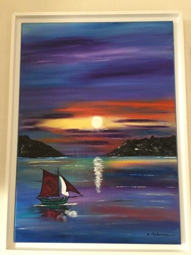 Peinture intitulée "coucher de soleil 2" par Claudie Thedevuide, Œuvre d'art originale, Huile