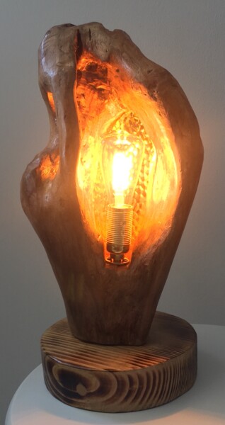Sculpture titled "lampe en bois flott…" by Claudie Thedevuide, Original Artwork, Wood