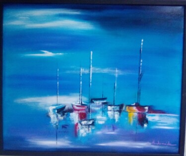 Painting titled "escale colorée" by Claudie Thedevuide, Original Artwork, Oil Mounted on Wood Stretcher frame