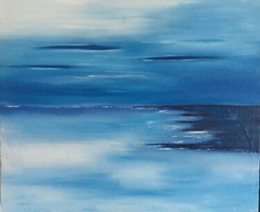 Painting titled "horizon bleu" by Claudie Thedevuide, Original Artwork, Oil Mounted on Wood Stretcher frame