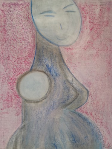 Peinture intitulée "Enceinte" par Claudine Bas Genest Deglin, Œuvre d'art originale, Pastel