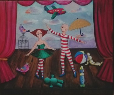 Painting titled "Salón de Juegos" by Claudine Brantes, Original Artwork, Acrylic