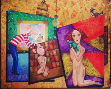 Malerei mit dem Titel "Esquizo" von Claudine Brantes, Original-Kunstwerk, Acryl